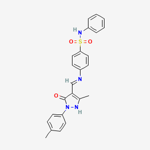 molecular formula C24H22N4O3S B6117609 4-({[3-methyl-1-(4-methylphenyl)-5-oxo-1,5-dihydro-4H-pyrazol-4-ylidene]methyl}amino)-N-phenylbenzenesulfonamide 