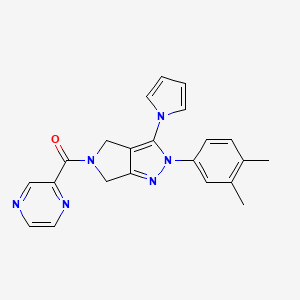 molecular formula C22H20N6O B611766 (2-(3,4-二甲基苯基)-3-(1H-吡咯-1-基)吡咯并[3,4-c]吡唑-5(2H,4H,6H)-基)(吡嗪-2-基)甲酮 CAS No. 1286725-49-2