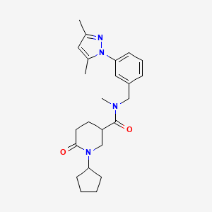 molecular formula C24H32N4O2 B6117666 1-cyclopentyl-N-[3-(3,5-dimethyl-1H-pyrazol-1-yl)benzyl]-N-methyl-6-oxo-3-piperidinecarboxamide 