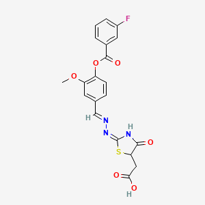 molecular formula C20H16FN3O6S B6117680 [2-({4-[(3-fluorobenzoyl)oxy]-3-methoxybenzylidene}hydrazono)-4-oxo-1,3-thiazolidin-5-yl]acetic acid 