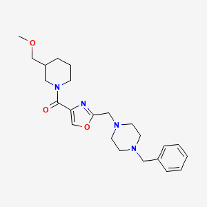 molecular formula C23H32N4O3 B6117694 1-benzyl-4-[(4-{[3-(methoxymethyl)-1-piperidinyl]carbonyl}-1,3-oxazol-2-yl)methyl]piperazine 