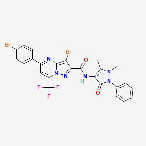 molecular formula C25H17Br2F3N6O2 B6117739 3-bromo-5-(4-bromophenyl)-N-(1,5-dimethyl-3-oxo-2-phenyl-2,3-dihydro-1H-pyrazol-4-yl)-7-(trifluoromethyl)pyrazolo[1,5-a]pyrimidine-2-carboxamide 