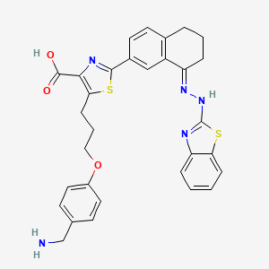 molecular formula C31H29N5O3S2 B611806 5-[3-[4-(氨甲基)苯氧基]丙基]-2-[(8e)-8-(1,3-苯并噻唑-2-基肼亚基)-6,7-二氢-5h-萘-2-基]-1,3-噻唑-4-甲酸 CAS No. 1431866-33-9