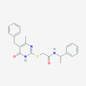 molecular formula C22H23N3O2S B6118073 2-[(5-benzyl-4-methyl-6-oxo-1,6-dihydro-2-pyrimidinyl)thio]-N-(1-phenylethyl)acetamide 