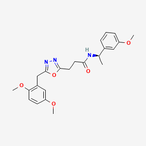 molecular formula C23H27N3O5 B6118111 3-[5-(2,5-dimethoxybenzyl)-1,3,4-oxadiazol-2-yl]-N-[(1R)-1-(3-methoxyphenyl)ethyl]propanamide 