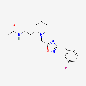 molecular formula C19H25FN4O2 B6118148 N-[2-(1-{[3-(3-fluorobenzyl)-1,2,4-oxadiazol-5-yl]methyl}-2-piperidinyl)ethyl]acetamide 