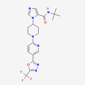 molecular formula C21H24F3N7O2 B611815 N-Tert-Butyl-1-(1-{5-[5-(Trifluoromethyl)-1,3,4-Oxadiazol-2-Yl]pyridin-2-Yl}piperidin-4-Yl)-1h-Imidazole-5-Carboxamide CAS No. 2012607-27-9