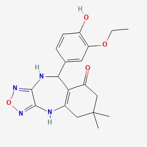 molecular formula C19H22N4O4 B6118624 9-(3-ethoxy-4-hydroxyphenyl)-6,6-dimethyl-6,7,9,10-tetrahydro-4H-[1,2,5]oxadiazolo[3,4-b][1,4]benzodiazepin-8(5H)-one 