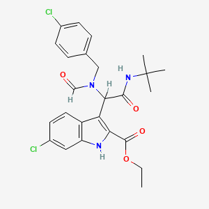 molecular formula C25H27Cl2N3O4 B611882 3-(2-(叔丁基氨基)-1-(N-(4-氯苄基)甲酰胺)-2-氧代乙基)-6-氯-1H-吲哚-2-甲酸乙酯 CAS No. 1364488-67-4