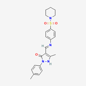 molecular formula C23H26N4O3S B6118865 5-methyl-2-(4-methylphenyl)-4-({[4-(1-piperidinylsulfonyl)phenyl]amino}methylene)-2,4-dihydro-3H-pyrazol-3-one 