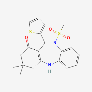 molecular formula C20H22N2O3S2 B6118984 3,3-dimethyl-10-(methylsulfonyl)-11-(2-thienyl)-2,3,4,5,10,11-hexahydro-1H-dibenzo[b,e][1,4]diazepin-1-one 