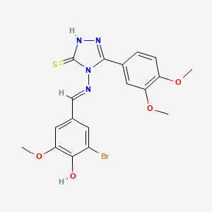 molecular formula C18H17BrN4O4S B6119011 2-bromo-4-({[3-(3,4-dimethoxyphenyl)-5-mercapto-4H-1,2,4-triazol-4-yl]imino}methyl)-6-methoxyphenol 