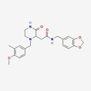 molecular formula C23H27N3O5 B6119067 N-(1,3-benzodioxol-5-ylmethyl)-2-[1-(4-methoxy-3-methylbenzyl)-3-oxo-2-piperazinyl]acetamide 