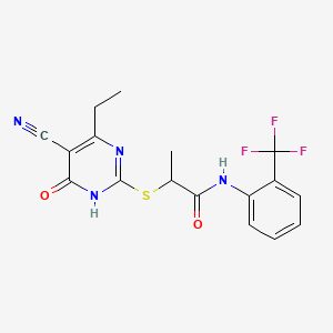 molecular formula C17H15F3N4O2S B6119079 2-[(5-cyano-4-ethyl-6-oxo-1,6-dihydro-2-pyrimidinyl)thio]-N-[2-(trifluoromethyl)phenyl]propanamide 