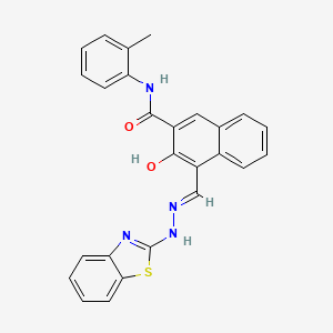 4-[2-(1,3-benzothiazol-2-yl)carbonohydrazonoyl]-3-hydroxy-N-(2-methylphenyl)-2-naphthamide