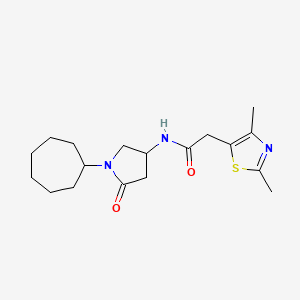 molecular formula C18H27N3O2S B6119167 N-(1-cycloheptyl-5-oxo-3-pyrrolidinyl)-2-(2,4-dimethyl-1,3-thiazol-5-yl)acetamide 