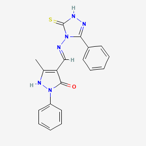 molecular formula C19H16N6OS B6119185 4-{[(3-mercapto-5-phenyl-4H-1,2,4-triazol-4-yl)imino]methyl}-3-methyl-1-phenyl-1H-pyrazol-5-ol 