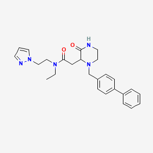molecular formula C26H31N5O2 B6119261 2-[1-(4-biphenylylmethyl)-3-oxo-2-piperazinyl]-N-ethyl-N-[2-(1H-pyrazol-1-yl)ethyl]acetamide 