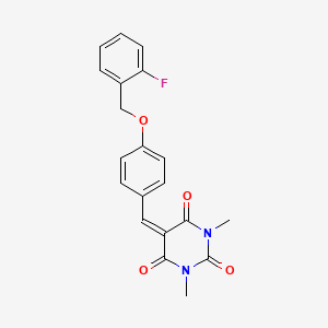 molecular formula C20H17FN2O4 B6119273 5-{4-[(2-fluorobenzyl)oxy]benzylidene}-1,3-dimethyl-2,4,6(1H,3H,5H)-pyrimidinetrione 