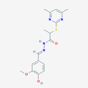 molecular formula C17H20N4O3S B6119359 2-[(4,6-dimethyl-2-pyrimidinyl)thio]-N'-(4-hydroxy-3-methoxybenzylidene)propanohydrazide 