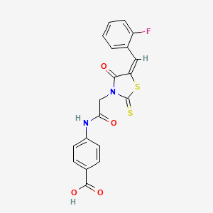 molecular formula C19H13FN2O4S2 B6119390 4-({[5-(2-fluorobenzylidene)-4-oxo-2-thioxo-1,3-thiazolidin-3-yl]acetyl}amino)benzoic acid 