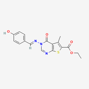 molecular formula C17H15N3O4S B6119397 ethyl 3-[(4-hydroxybenzylidene)amino]-5-methyl-4-oxo-3,4-dihydrothieno[2,3-d]pyrimidine-6-carboxylate CAS No. 5636-60-2
