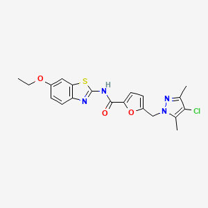 molecular formula C20H19ClN4O3S B6119422 5-[(4-chloro-3,5-dimethyl-1H-pyrazol-1-yl)methyl]-N-(6-ethoxy-1,3-benzothiazol-2-yl)-2-furamide 