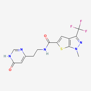molecular formula C14H12F3N5O2S B6119428 1-methyl-N-[2-(6-oxo-1,6-dihydropyrimidin-4-yl)ethyl]-3-(trifluoromethyl)-1H-thieno[2,3-c]pyrazole-5-carboxamide 