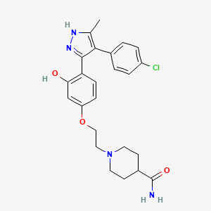 molecular formula C24H28Cl2N4O3 B611943 1-(2-(4-(4-(4-氯苯基)-5-甲基-1H-吡唑-3-基)-3-羟基苯氧基)乙基)哌啶-4-甲酰胺 CAS No. 1093065-66-7