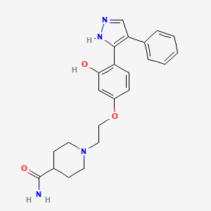 molecular formula C23H27ClN4O3 B611944 1-(2-(3-羟基-4-(4-苯基-1H-吡唑-3-基)苯氧基)乙基)哌啶-4-甲酰胺 CAS No. 1010869-76-7