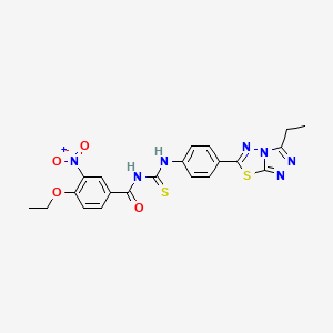 molecular formula C21H19N7O4S2 B6119523 4-ethoxy-N-({[4-(3-ethyl[1,2,4]triazolo[3,4-b][1,3,4]thiadiazol-6-yl)phenyl]amino}carbonothioyl)-3-nitrobenzamide 