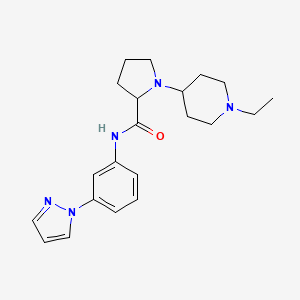 molecular formula C21H29N5O B6119555 1-(1-ethyl-4-piperidinyl)-N-[3-(1H-pyrazol-1-yl)phenyl]prolinamide 