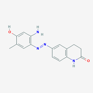 molecular formula C16H16N4O2 B611956 6-[(2-amino-4-hydroxy-5-methylphenyl)diazenyl]-3,4-dihydro-1H-quinolin-2-one CAS No. 2229039-45-4