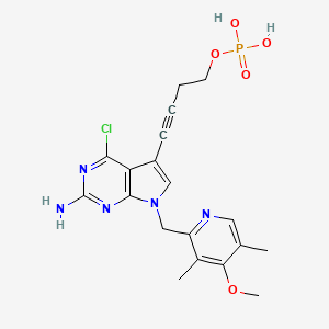 molecular formula C19H21ClN5O5P B611962 4-(2-Amino-4-chloro-7-((4-methoxy-3,5-dimethyl-2-pyridyl)methyl)pyrrolo(2,3-d)pyrimidin-5-yl)but-3-ynyl dihydrogen phosphate CAS No. 911398-13-5