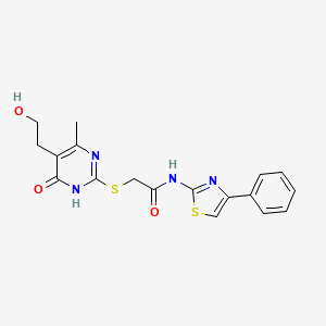 molecular formula C18H18N4O3S2 B6119687 2-{[5-(2-hydroxyethyl)-4-methyl-6-oxo-1,6-dihydro-2-pyrimidinyl]thio}-N-(4-phenyl-1,3-thiazol-2-yl)acetamide 