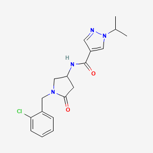 molecular formula C18H21ClN4O2 B6119741 N-[1-(2-chlorobenzyl)-5-oxo-3-pyrrolidinyl]-1-isopropyl-1H-pyrazole-4-carboxamide 