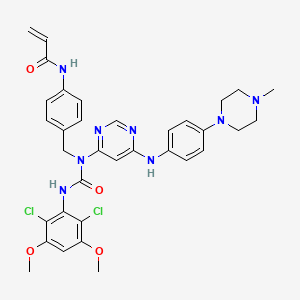 molecular formula C34H36Cl2N8O4 B611983 N-(4-((3-(2,6-二氯-3,5-二甲氧基苯基)-1-(6-((4-(4-甲基哌嗪-1-基)苯基)氨基)嘧啶-4-基)脲基)甲基)苯基)丙烯酰胺 CAS No. 1637735-84-2