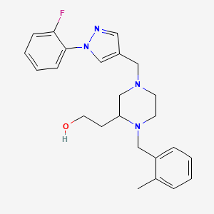 molecular formula C24H29FN4O B6119895 2-[4-{[1-(2-fluorophenyl)-1H-pyrazol-4-yl]methyl}-1-(2-methylbenzyl)-2-piperazinyl]ethanol 