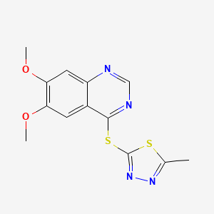 molecular formula C13H12N4O2S2 B612002 2-((6,7-Dimethoxyquinazolin-4-yl)thio)-5-methyl-1,3,4-thiadiazole CAS No. 1225451-84-2