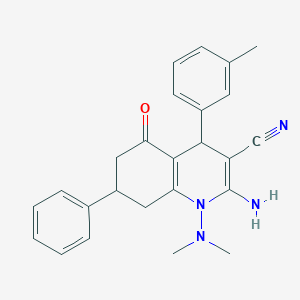 molecular formula C25H26N4O B6120092 2-amino-1-(dimethylamino)-4-(3-methylphenyl)-5-oxo-7-phenyl-1,4,5,6,7,8-hexahydroquinoline-3-carbonitrile 