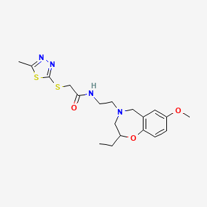 molecular formula C19H26N4O3S2 B6120099 N-[2-(2-ethyl-7-methoxy-2,3-dihydro-1,4-benzoxazepin-4(5H)-yl)ethyl]-2-[(5-methyl-1,3,4-thiadiazol-2-yl)thio]acetamide 
