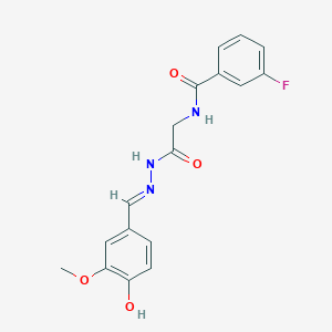 molecular formula C17H16FN3O4 B6120121 3-fluoro-N-{2-[2-(4-hydroxy-3-methoxybenzylidene)hydrazino]-2-oxoethyl}benzamide 