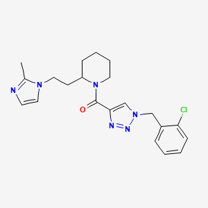 molecular formula C21H25ClN6O B6120130 1-{[1-(2-chlorobenzyl)-1H-1,2,3-triazol-4-yl]carbonyl}-2-[2-(2-methyl-1H-imidazol-1-yl)ethyl]piperidine 