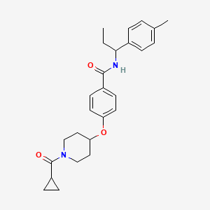 molecular formula C26H32N2O3 B6120153 4-{[1-(cyclopropylcarbonyl)-4-piperidinyl]oxy}-N-[1-(4-methylphenyl)propyl]benzamide 