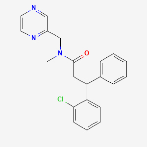 molecular formula C21H20ClN3O B6120175 3-(2-chlorophenyl)-N-methyl-3-phenyl-N-(2-pyrazinylmethyl)propanamide 