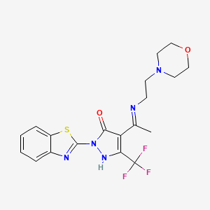 molecular formula C19H20F3N5O2S B6120178 2-(1,3-benzothiazol-2-yl)-4-(1-{[2-(4-morpholinyl)ethyl]amino}ethylidene)-5-(trifluoromethyl)-2,4-dihydro-3H-pyrazol-3-one 
