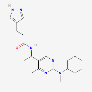 molecular formula C20H30N6O B6120205 N-(1-{2-[cyclohexyl(methyl)amino]-4-methyl-5-pyrimidinyl}ethyl)-3-(1H-pyrazol-4-yl)propanamide 