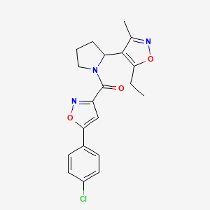 molecular formula C20H20ClN3O3 B6120218 4-(1-{[5-(4-chlorophenyl)-3-isoxazolyl]carbonyl}-2-pyrrolidinyl)-5-ethyl-3-methylisoxazole 