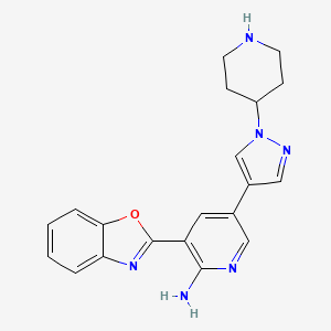 molecular formula C20H20N6O-2HCl or C20H22Cl2N6O B612024 3-(1,3-Benzoxazol-2-yl)-5-[1-(4-piperidyl)pyrazol-4-yl]pyridin-2-amine CAS No. 1146944-35-5