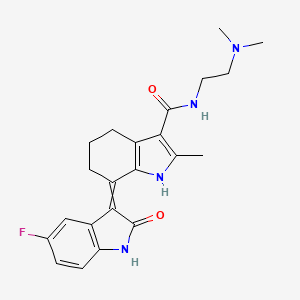 molecular formula C22H25FN4O2 B612026 N-[2-(dimethylamino)ethyl]-7-(5-fluoro-2-oxo-1H-indol-3-ylidene)-2-methyl-1,4,5,6-tetrahydroindole-3-carboxamide CAS No. 1032265-67-0